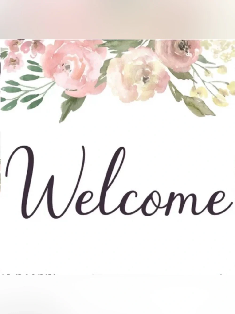 Welcome Floral Wall Art Sign - Pink and Green